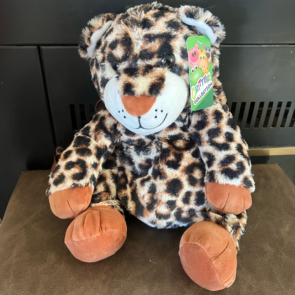 🐆 Plush Leopard Critter Backpack – Gently Used